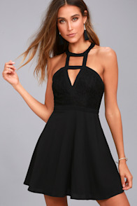 All My Daydreams Black Lace Skater Dress