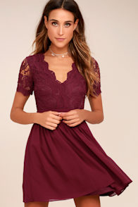 Angel in Disguise Burgundy Lace Skater Dress