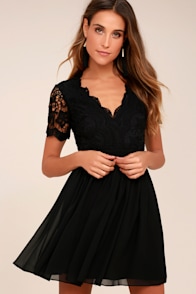 Angel in Disguise Black Lace Skater Dress