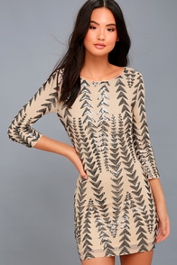 Shine On Me Nude And Gunmetal Sequin Bodycon Dress Shine On Me Nude And Gunmetal Sequin Bodycon Dress