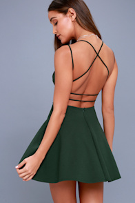 Believe in Love Forest Green Backless Skater Dress