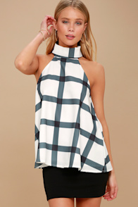 On Gridlock Ivory and Grey Print Top