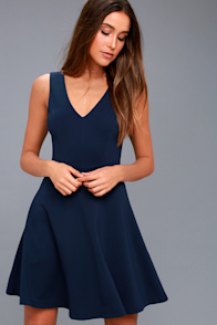 Bon Appetit Navy Blue Skater Dress