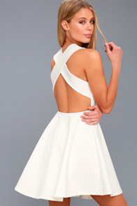 Going Steady White Backless Skater Dress