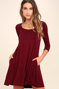 Twirl Power Wine Red Swing Dress