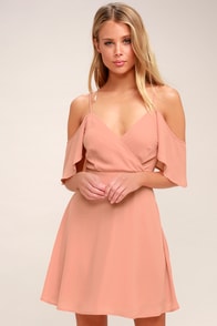 Candlelight Bistro Blush Pink Off-the-Shoulder Skater Dress