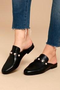 kandi black leather loafer slides