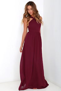 Inara Sweet Red Heart Elastic Tulle Maxi Dress - Burgandy