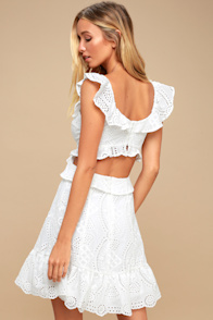 ASTR The Label Elora Ivory Eyelet Cutout Skater Dress