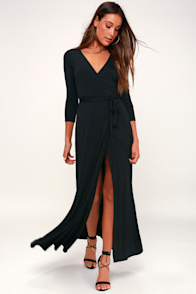 Garden District Black Wrap Maxi Dress