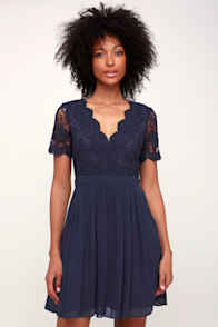 Angel in Disguise Navy Blue Lace Skater Dress