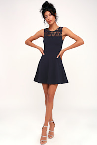 According to Love Navy Blue Lace Skater Dress