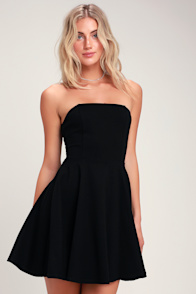 About a Twirl Black Strapless Skater Dress