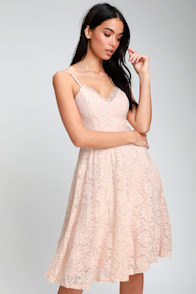 Sweet Like Sugar Blush Pink Lace Midi Skater Dress