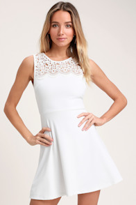 According to Love White Lace Skater Dress