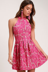 Seasons of Love Fuchsia Lace Halter Skater Dress