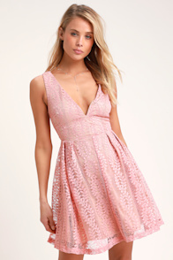 All of My Heart Blush Pink Lace Skater Dress