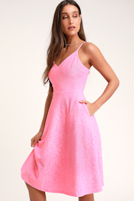 Delightful Day Pink Lace Midi Skater Dress