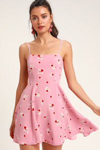 Blithe Pink Floral Print Skater Dress