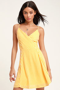 Jayla Yellow Striped Tie-Back Skater Dress