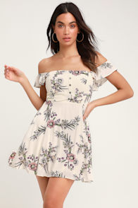 One Sweet Day Cream Floral Print Off-the-Shoulder Dress