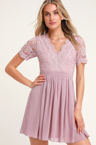 Angel in Disguise Dusty Lavender Lace Skater Dress