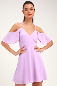 Candlelight Bistro Lavender Off-the-Shoulder Skater Dress