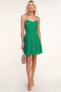 Celebration Green Ruffled Skater Dress