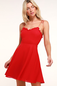 Celebration Red Ruffled Skater Dress