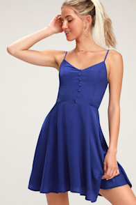 Rebecka Royal Blue Button Front Skater Dress