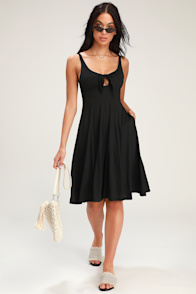 Haileah Black Tie-Front Sleeveless Midi Dress