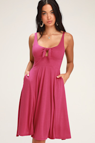 Haileah Magenta Tie-Front Sleeveless Midi Dress