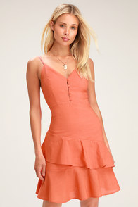 Brielle Coral Orange Ruffled Skater Dress