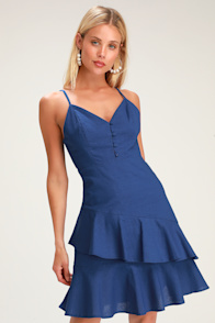 Brielle Cobalt Blue Ruffled Skater Dress