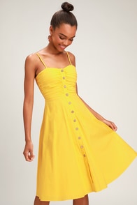Sweet Treat Golden Yellow Button-Up Midi Dress