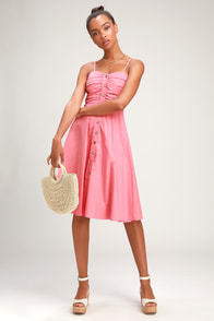 Sweet Treat Pink Button-Up Midi Dress
