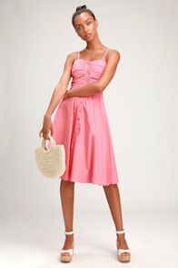 Sweet Treat Pink Button-Up Midi Dress