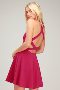 Katrina Fuchsia Strappy Backless Skater Dress