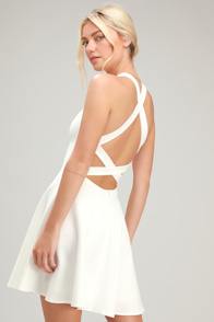 Katrina White Strappy Backless Skater Dress