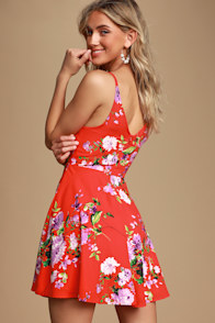 Bridge to Love Red Floral Print Skater Dress