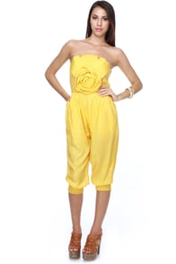 Trendy Yellow Romper - Strapless Romper - Yellow Jumpsuit - Satin ...