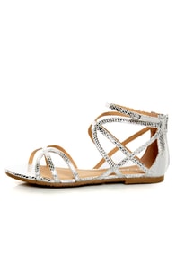 Bamboo Firework 92 Silver Snake Strappy Flat Gladiator Sandals - $25.00