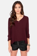 burgundy v neck long sleeve top