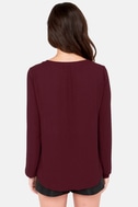 burgundy v neck long sleeve top