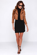 Glamorous Talk It Up Tan Vegan Leather Moto Jacket