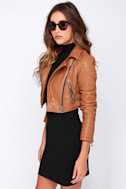 Glamorous Talk It Up Tan Vegan Leather Moto Jacket