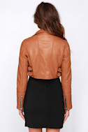 Glamorous Talk It Up Tan Vegan Leather Moto Jacket