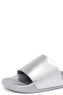 silver flat slide sandals