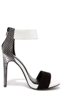 black and white heels with ankle strap