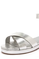 Cute Silver Sandals - Flat Sandals - Ankle Strap Sandals - $23.00